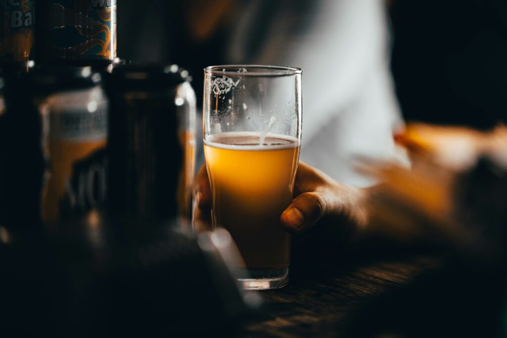 beer in glass at brewery